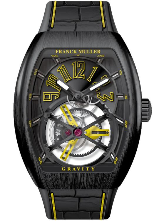 Best FRANCK MULLER Vanguard Gravity Tourbillon Brushed Black Titanium - Yellow V 45 T GR CS (JA) (NR BR TT) (NR.NR JA) Replica Watch